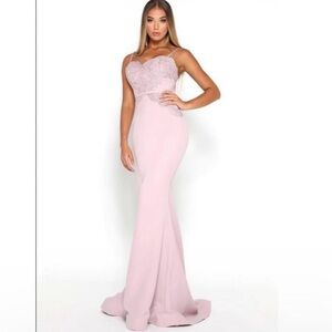 Portia & Scarlett Elegant Lace Strapless Dress in Stone